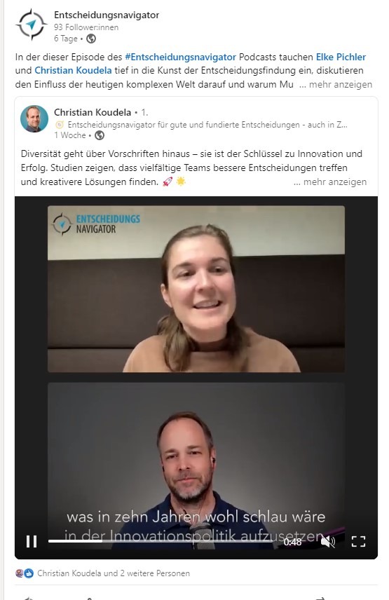 Experteninterview-Entscheidungsnavigator-mit-Elke-Pichler-und-Christian-Koudela-als-Social-Media-Content-Idee-Digitalquartett